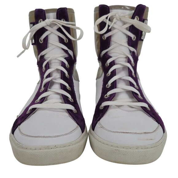 Alessandro Dell'Acqua Mens 9.5 White Tan Purple Patent Leather Fashion Sneakers - Picture 2 of 12